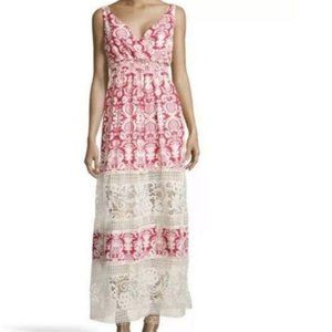 Anthropologie Sunday In Brooklyn Red Scrollwork Crochet Detail Maxi Dress